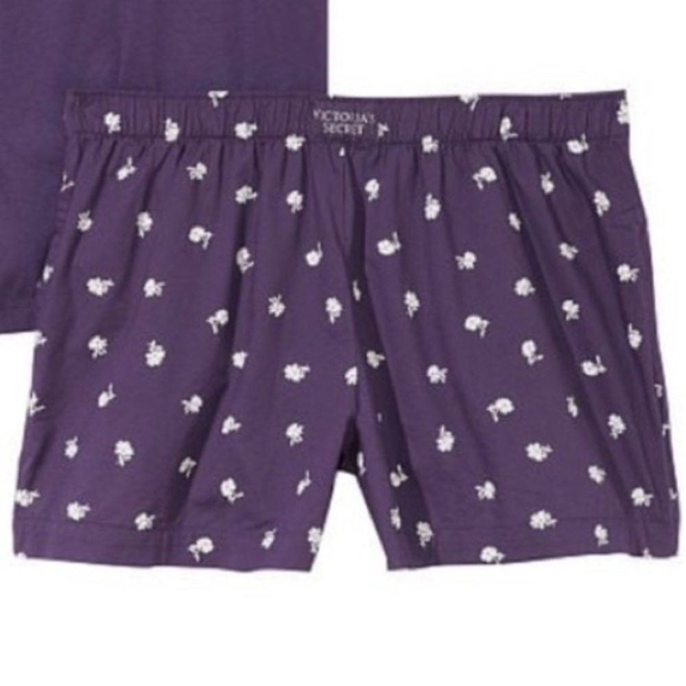 Victoria’s Secret Valiant Ditzy Dots Floral Eggplant Purple Boxer Shorts XL